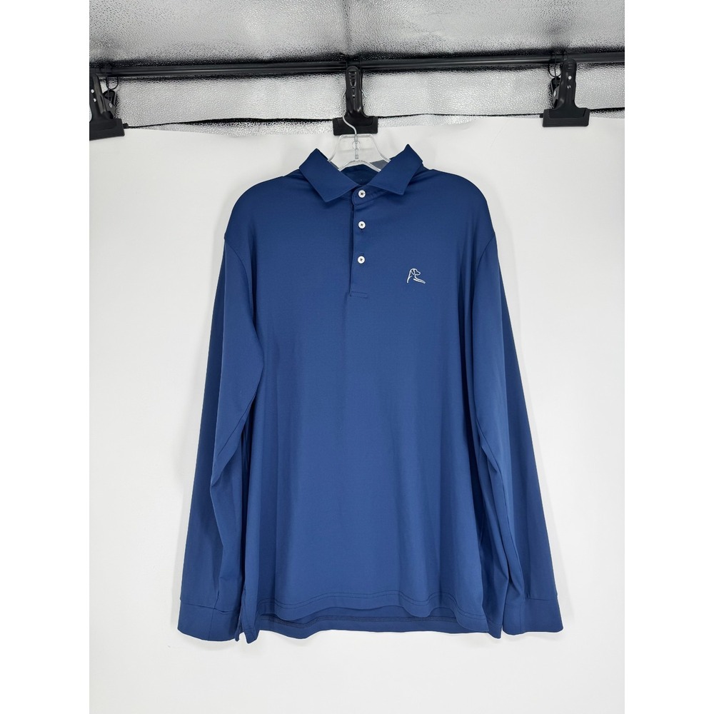 Rhoback Performance Polo Shirt Mens Large Navy Blue Long Sleeve Golf Pullover